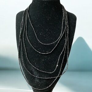 Vintage Long Opera Sterling Silver Spinel Crystal Black Bead Necklace 100”